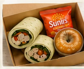 Box lunch with wraps and chips